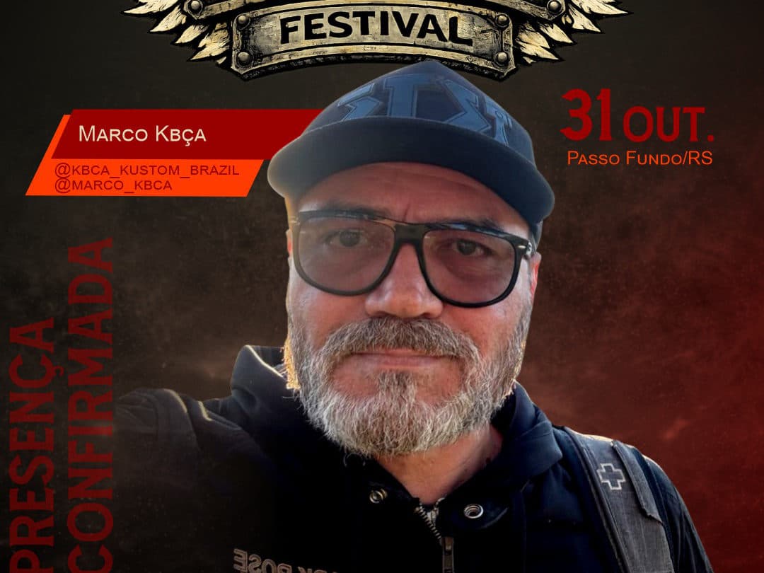 Card oficial do festival com Marco Kbça de boné e óculos