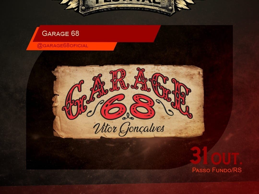 Card oficial do Harleyluia Festival anunciando Garage 68 como expositor