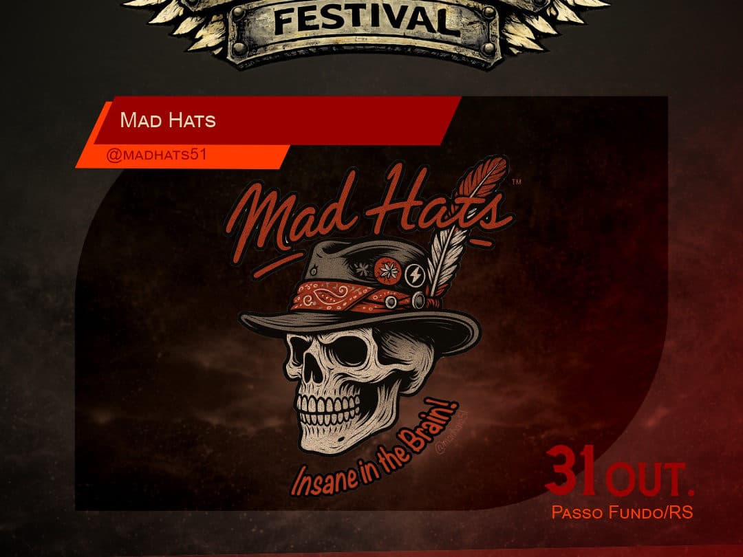 Card oficial do Harleyluia Festival anunciando Mad Hats como expositor