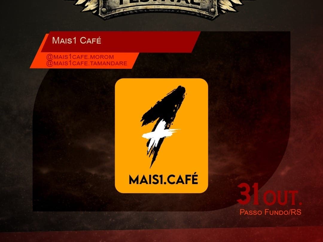 Card oficial do Harleyluia Festival anunciando Mais1.Café como expositor