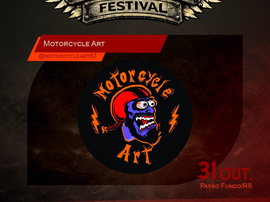 Card oficial do Harleyluia Festival anunciando Motorcycle Art como expositor