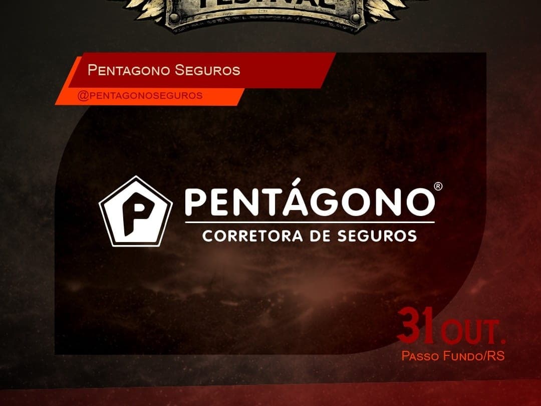 Card oficial do Harleyluia Festival anunciando Pentágono Corretora de Seguros como expositor