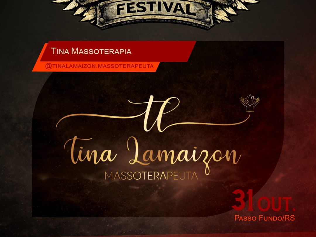 Card oficial do Harleyluia Festival anunciando Tina Massoterapia como expositor